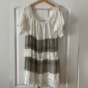 Bellambra Dress Silk Blend Animal Print White Short Sleeves Boho Italy Medium